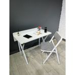 Buse Çalışma Masası Ofis Bilgisayar Masası + Katlanır Sandalyeli 103 cm Metal Siyah Ayak - Beyaz - 103 x 52 x 96