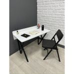 Buse Çalışma Masası Ofis Bilgisayar Masası + Katlanır Sandalyeli 103 cm Metal Siyah Ayak - Beyaz - Gri - 103 x 52 x 96