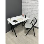 Buse Çalışma Masası Ofis Bilgisayar Masası + Katlanır Sandalyeli 103 cm Metal Siyah Ayak - Beyaz - Mavi - 103 x 52 x 96