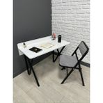 Buse Çalışma Masası Ofis Bilgisayar Masası + Katlanır Sandalyeli 103 cm Metal Siyah Ayak - Beyaz - Siyah - 103 x 52 x 96