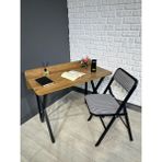 Buse Çalışma Masası Ofis Bilgisayar Masası + Katlanır Sandalyeli 103 cm Metal Siyah Ayak - Ceviz - 103 x 52 x 96
