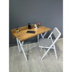 Buse Çalışma Masası Ofis Bilgisayar Masası + Katlanır Sandalyeli 103 cm Metal Siyah Ayak - Ceviz - Beyaz - 103 x 52 x 96