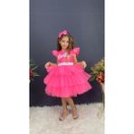 Buse & Eylül Bebe Barbie Taçlı Kız Çocuk Doğum Günü Parti Elbisesi Abiye - Pembe - 6 Yaş