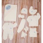 Buse & Eylül Bebe Bulut Desenli 10 Parça Erkek Bebek Hastane Çıkışı - 0 - 3 Ay - Ekru