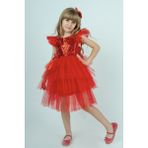Buse & Eylül Bebe Kırmızı Pullu Kız Çocuk Parti Elbisesi - 5 Yaş