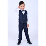 Buse & Eylül Bebe Lacivert Mendil Detaylı Erkek Çocuk Smokin Takım - 2 Yaş