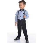 Buse & Eylül Bebe Lacivert Papyonlu Pantolon Askılı Erkek Çocuk Takımı - 2 Yaş
