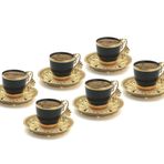 Busem Hediyelik 12 Parça Türk Yunan Arap Kahvesi Espresso Fincan Tabağı Porselen Set (Altın)