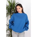 BUSEM Kadın Sweatshirt, Saks Mavi, L Beden