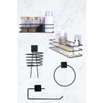 BUSEMSİ HOME 5'li Siyah Banyo Rafı, Siyah Fön Makinesi Askısı, Yuvarlak Havluluk, Rulo Havluluk, Banyo set