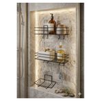 BUSEMSİ HOME Yapışkanlı Paslanmaz Banyo Sabunluk Duşakabin Rafı Şampuanlık Banyo Düzenleyici 3’lü Set