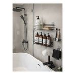 BUSEMSİ HOME Yapışkanlı Siyah Metal Banyo Rafı 4lü Düzenleyici Set Banyo Seti Sabunluk