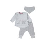 BÜŞRA Kedi Desenli, Önlüklü Kız Bebek Pijama Takımı Gri 3-12 Ay