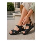 Büşra Sultan Ayakkabı & Çanta Kadın Siyah Günlük Ortopedik Kaymaz Taban Cırtlı Rahat Sandalet