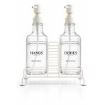 Busstier 2'li Stantlı Ekru Sıvı Sabunluk Seti, Mutfak ve Banyo İçin Tezgah Üstü Pompalı Sabun ve Deterjan Dispenseri, 500 ml x 2
