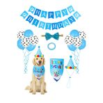 Busstier Köpek Kedi Doğum Günü Seti Bandana Şapka Afiş Parti Dekorasyonu, Şapyon Tasma Aksesuarı, Erkek ve Dişi Evcil Hayvanlar İçin (Mavi)