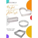 Butedo Kare Yuvarlak Kalp Oval Delikli Tart Kalıbı 4'lü Set