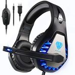 BUTFULAKE GH-1 oyun kulaklığı, PS5, PS4, Xbox One, PC, Nintendo Switch, Mac için, gürültü önleyici mikrofonlu oyun kulaklığı, LED ışık, mavi