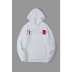 Butik 10 Kasıma Özel Üç İplik Kapşonlu Baskılı SweatShirt - Beyaz