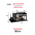 Butik 1/64 Ölçekli Siyah Renk Volkswagen Showroom Tasarımlı Diorama Araç Sergileme Garajı 3D Baskı