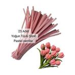 Butik 25 Adet Pastel Pembe Şönil 30 cm Çiçek Yapımına Uygun Tüylü Tel Setli Ürün - Çok Renkli