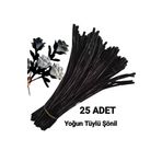 Butik 25 Adet Siyah Şönil, Çiçek Yapımına Uygun Tüylü Tel, 30 Cm 6 Mm