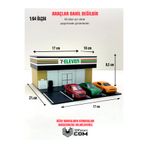 Butik 3D Baskı 1/64 Ölçekli 7 Eleven Bina Tasarımlı Diorama Araç Sergileme Garajı