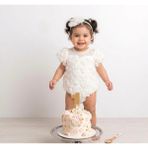 Butik 3D Gül Detaylı Kız Bebek Salopet Elbise Özel Gün Fotoraf Çekimi Doğumgünü - Düğün - 6 - 9 Ay - Beyaz
