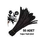 Butik 50 Adet Siyah Şönil, Çiçek Yapımına Uygun Tüylü Tel, 30 Cm 6 Mm