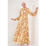 Butik Aura Mou 2145 Desenli Tesettür Elbise - Sarı