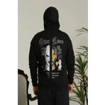 Butik Aura Mou Erkek Sırt Baskılı Kapüşonlu Üç İplik Oversize Sweatshirt - Siyah