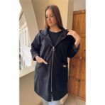 Butik Ayseba Kadın Kaşe Kapüşonlu Fermuarlı Italyan Kaban - Standart - 001-Siyah