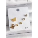 Butik Ayvitrin 316L Çelik Gold Renk Zirkon Taşlı Kelebek Figür Kadın Küpe Seti