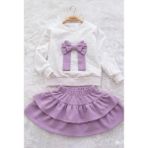 Butik Bayramlık Çok Sevilen Fiyonk Detaylı Kız Çocuk Sweat&fırfır Etek Ikili Takım - 7 - 8 Yaş - Kırmızı