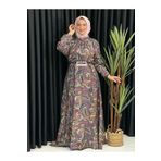 Butik büyük beden Desenli Şifon Kloş Elbise