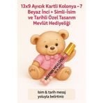 Butik Center 13X9 Ayıcık Kartlı Kolonya – 7 Beyaz İnci + Simli – İsim Ve Tarihli Özel Mevlüt Hediyeliği 50 Adet