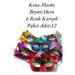 Butik Center 6 Farklı Renk Plastik Balo Maskesi Düz Renk Bekarlığa Veda , Kına Maske 12 Adet