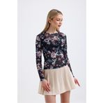 Butik Çiçek Desenli Transparan Tül Body