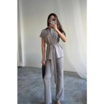 Butik ÇİZGİLİ POLYVİSKON BLUZ - PANTOLON TAKIM - Gri