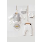 Butik Erkek Bebek %100 Pamuklu - Antialerjik Organik Kumaş Yenidoğan Hastane Çıkışı Zıbın Seti 5 - 0 - 3 Ay - Gri