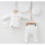 Butik Erkek Bebek %100 Pamuklu - Antialerjik Organik Kumaş Yenidoğan Hastane Çıkışı Zıbın Seti 5 Parça - 0 - 3 Ay - Beyaz
