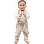 Butik Erkek Bebek %100 Pamuklu Cizgili 2'li Tulum Salopet Tulum - Siyah - Beyaz - 9 - 12 Ay