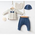 Butik Erkek Bebek %100 Pamuklu Organik Kumaş 5'li Hastane Çıkışı Yenidoğan Set - 0 - 3 Ay - Mavi