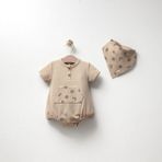 Butik Erkek Bebek %100 Pamuklu Waffle Kumaş Salopet Önlük Aksesuarlı - Kahve - 3 - 6 Ay
