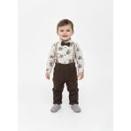 Butik Erkek Bebek - Çocuk Cıtcıtlı Pantolon Askılı Papyon Detaylı 4 Parça Takım - Kahverengi - 9 - 12 Ay