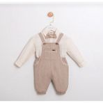 Butik Erkek Bebek Papyon Gömlek Tulum 3'parça Özel Gün Kıyafeti Pamuklu Kumaş Doğumgünü Düğün - Kahve - 6 - 9 Ay