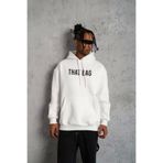 Butik Erkek Kanguru Cep Baskılı Kapüşonlu Sweatshirt - Beyaz