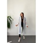 Butik Gardrop Kadın Beyaz Çıt Çıt Detay Şeffaf Yağmurluk
