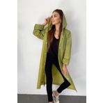 Butik Gardrop Kadın Haki Çıt Çıt Detay Şeffaf Yağmurluk
