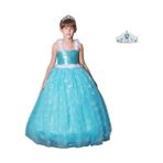 Butik Happy Kids Butikhappykids Frozen Elsa Kostümü Askılı Kasnaklı Kabarık Elbise Taç - 5 - 6 Yaş - Mavi